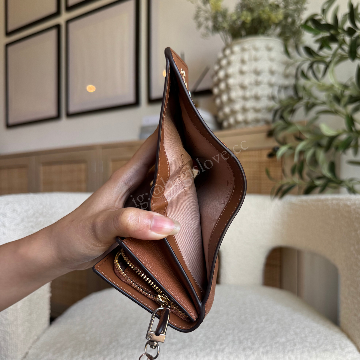 Small L-Zip Flap Wallet in Brown Pebbled Leather