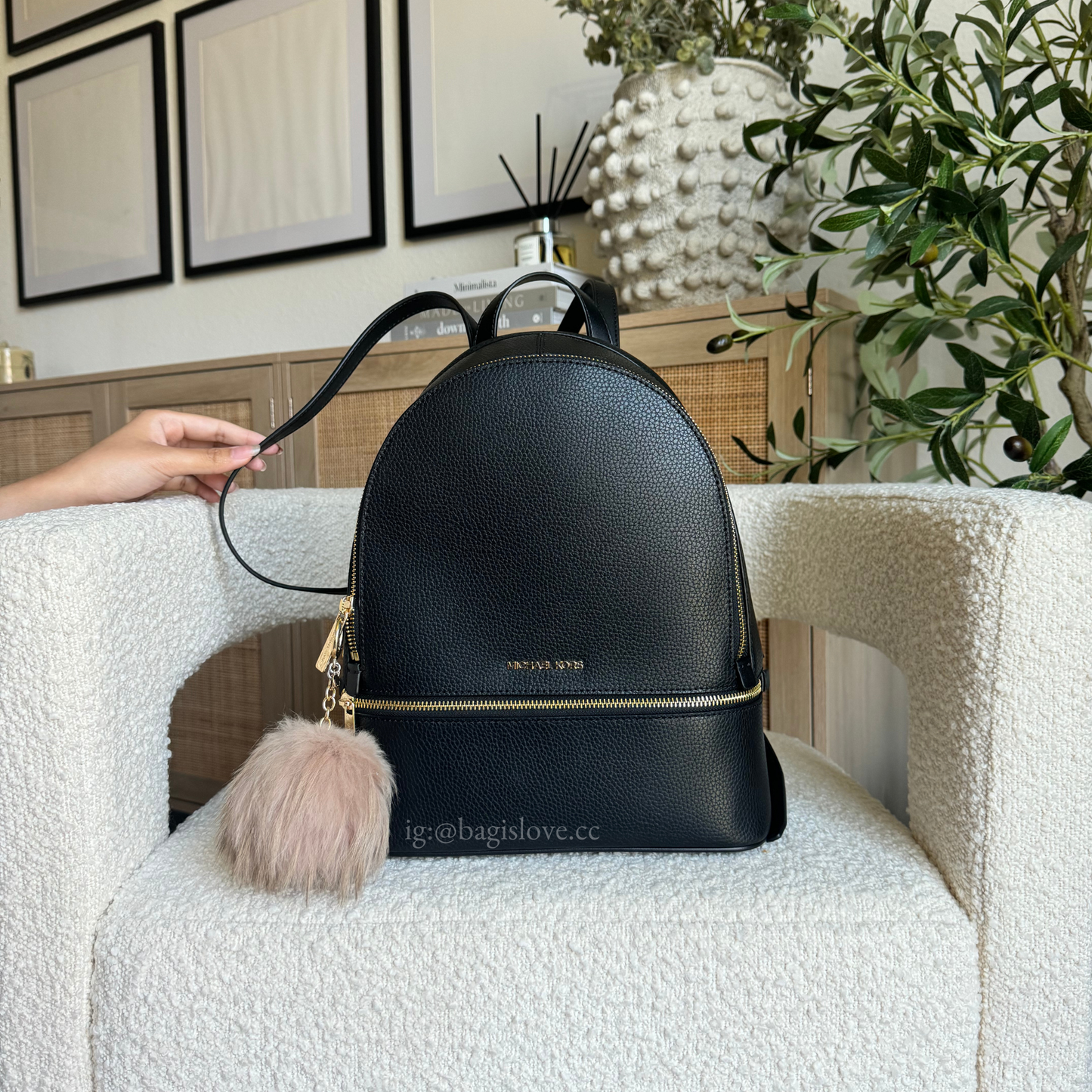 Rhea Medium Pebbled Leather Backpack in Black (8 weeks arrival 📦🌊)