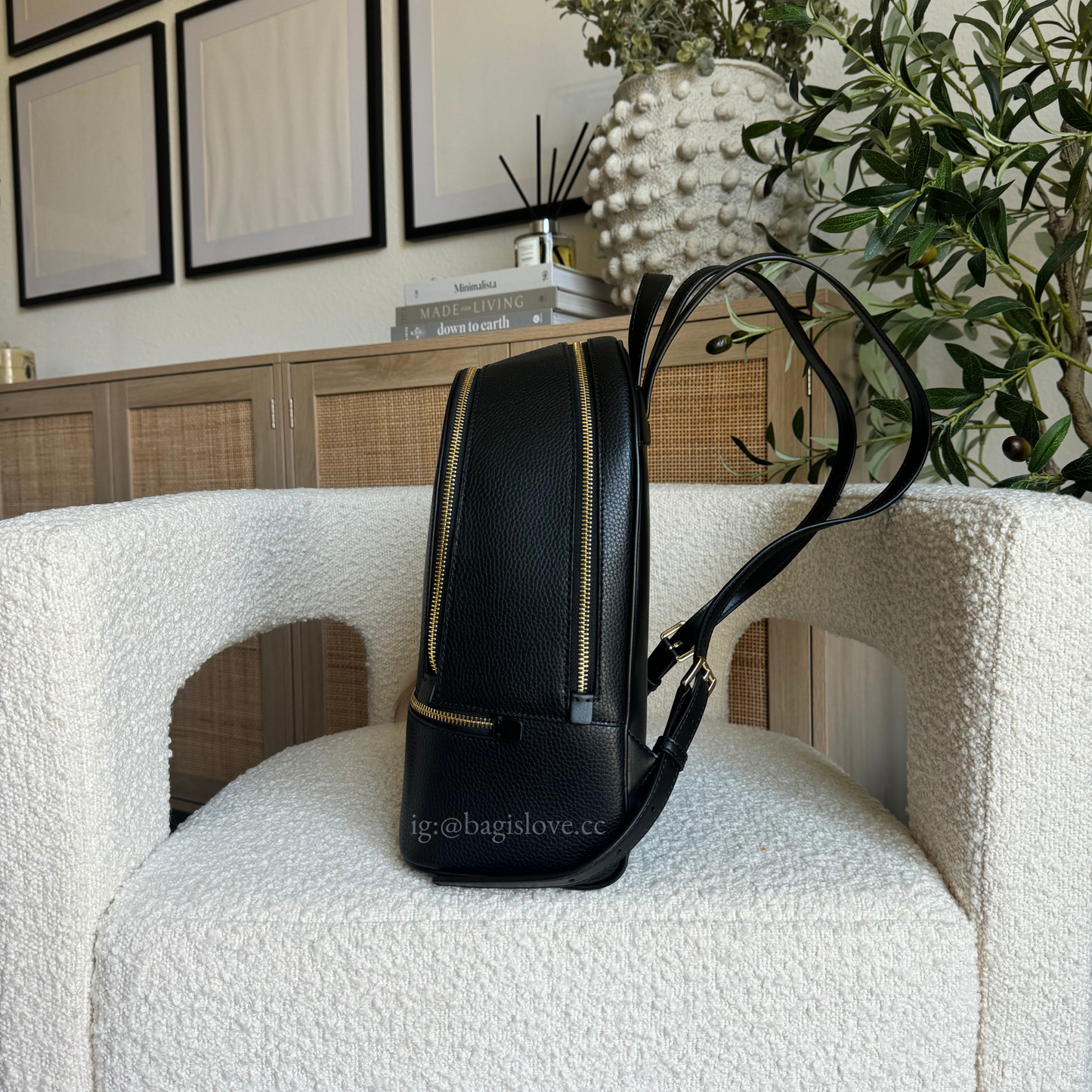 Rhea Medium Pebbled Leather Backpack in Black (8 weeks arrival 📦🌊)