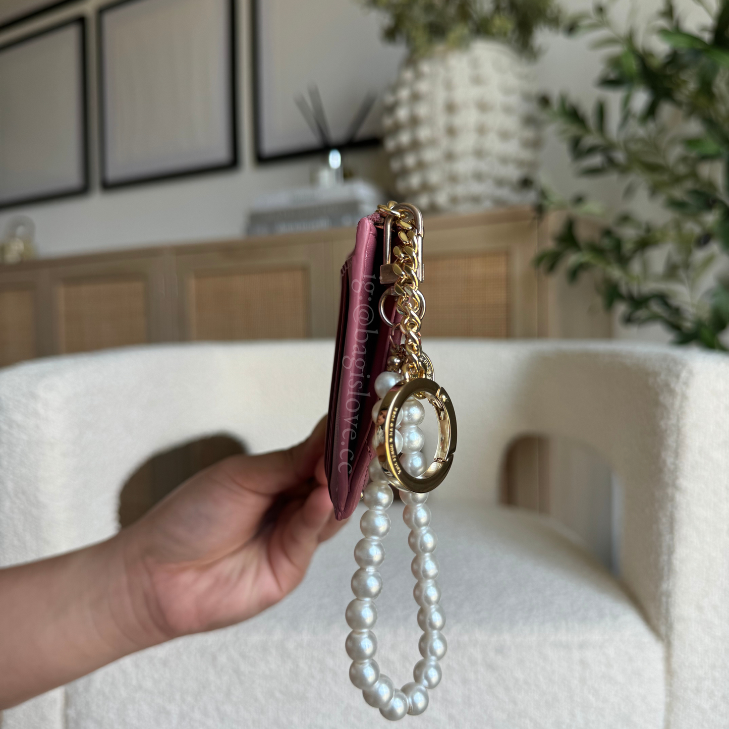 Carey Quilted Studded Small Card Holder in Pink (8-10 weeks arrival 📦🌊)