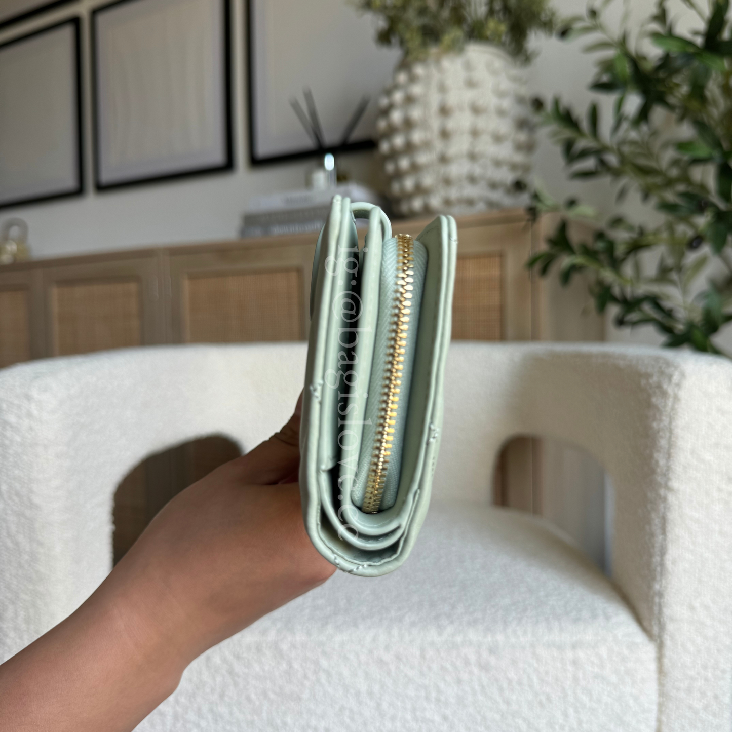 Carey Quilted Studded Medium Bifold Wallet in Sage (8-10 weeks arrival 📦🌊)