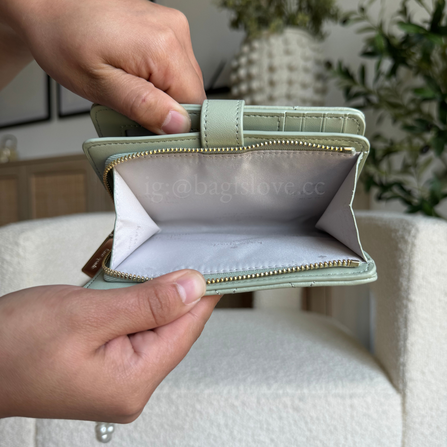 Carey Quilted Studded Medium Bifold Wallet in Sage (8-10 weeks arrival 📦🌊)