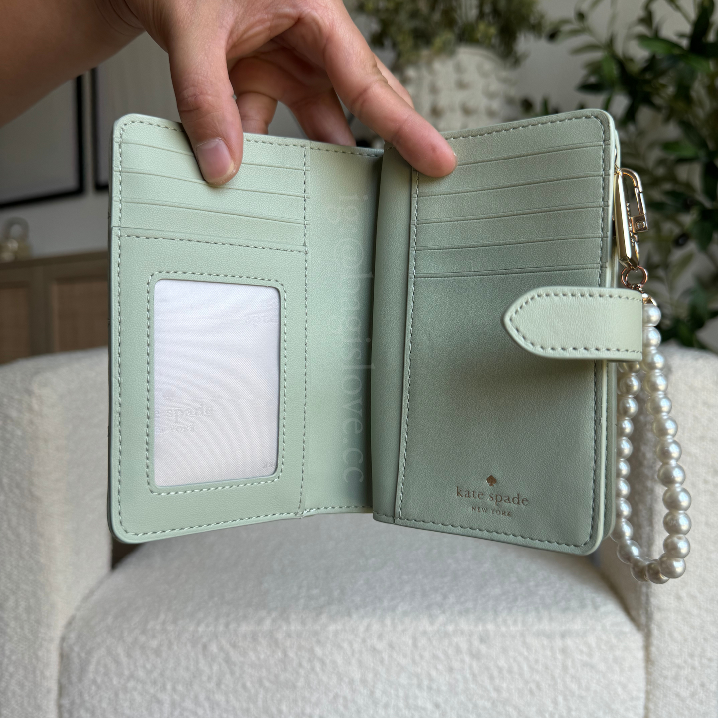 Carey Quilted Studded Medium Bifold Wallet in Sage (8-10 weeks arrival 📦🌊)