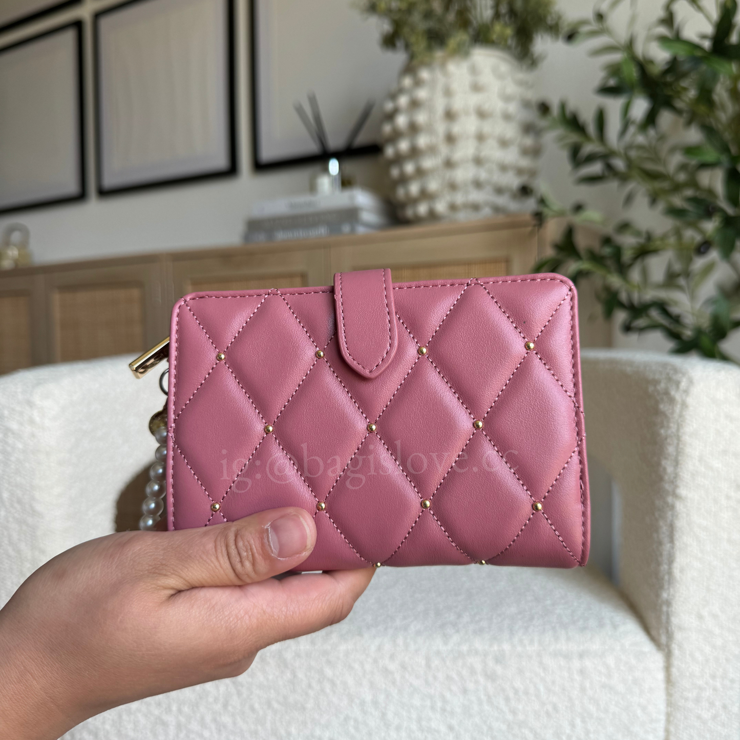 Carey Quilted Studded Medium Bifold Wallet in Pink (8-10 weeks arrival 📦🌊)