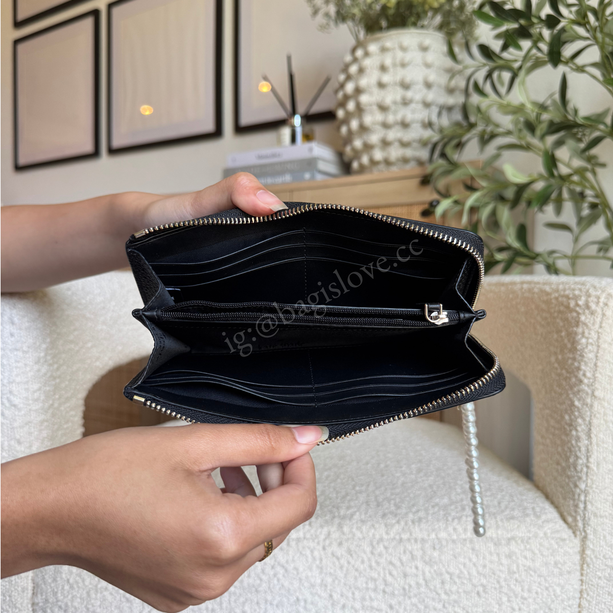 Large Slim L-Zip Wallet in Black