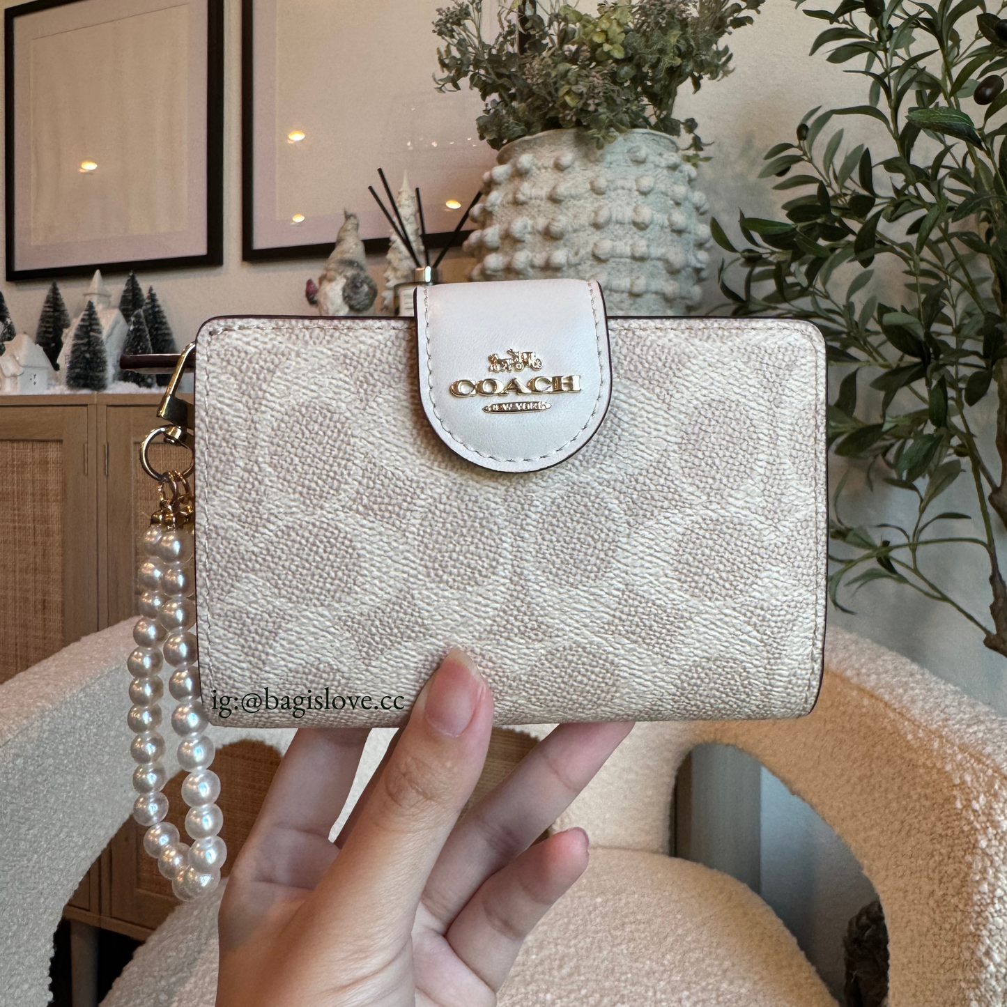 Medium Corner Zip Wallet In Sand-Chalk Signature Canvas