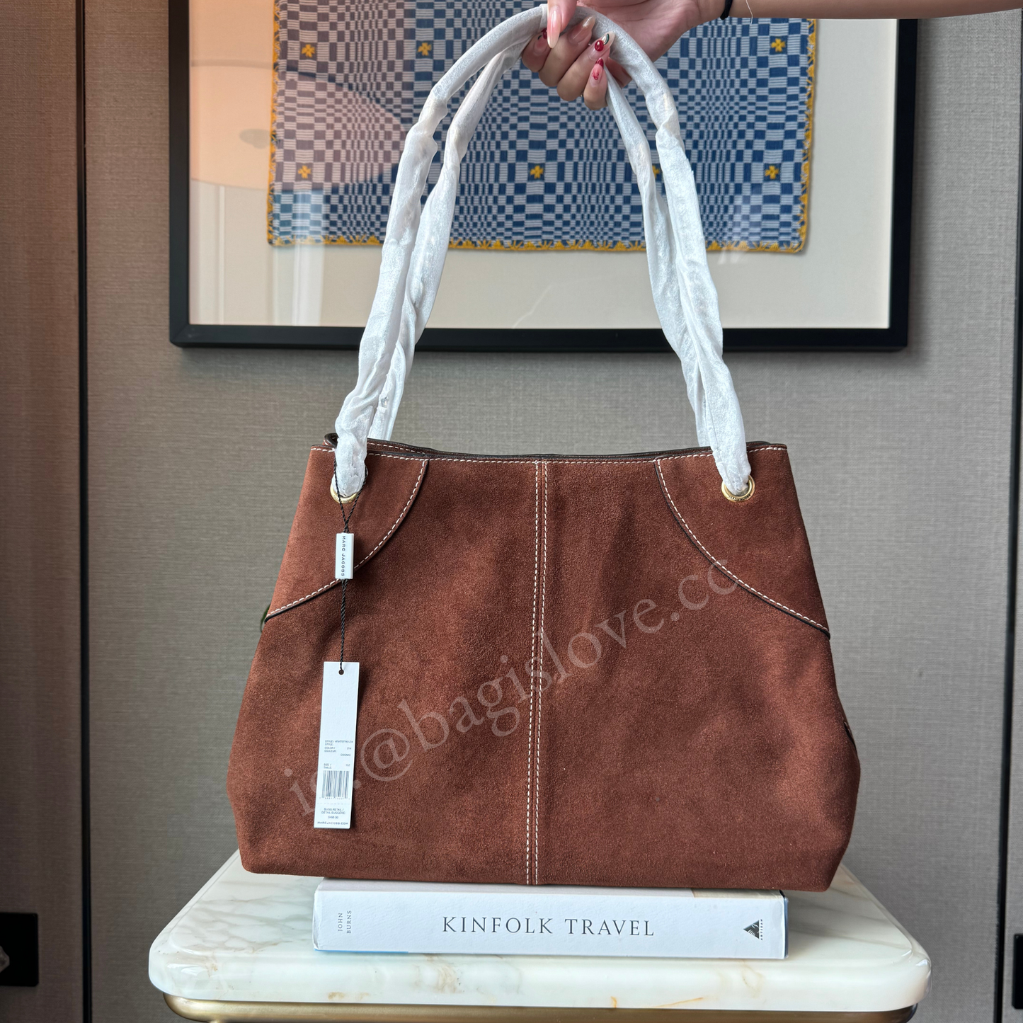 The Large Plaza Tote Shoulder Bag In Cognac Suede