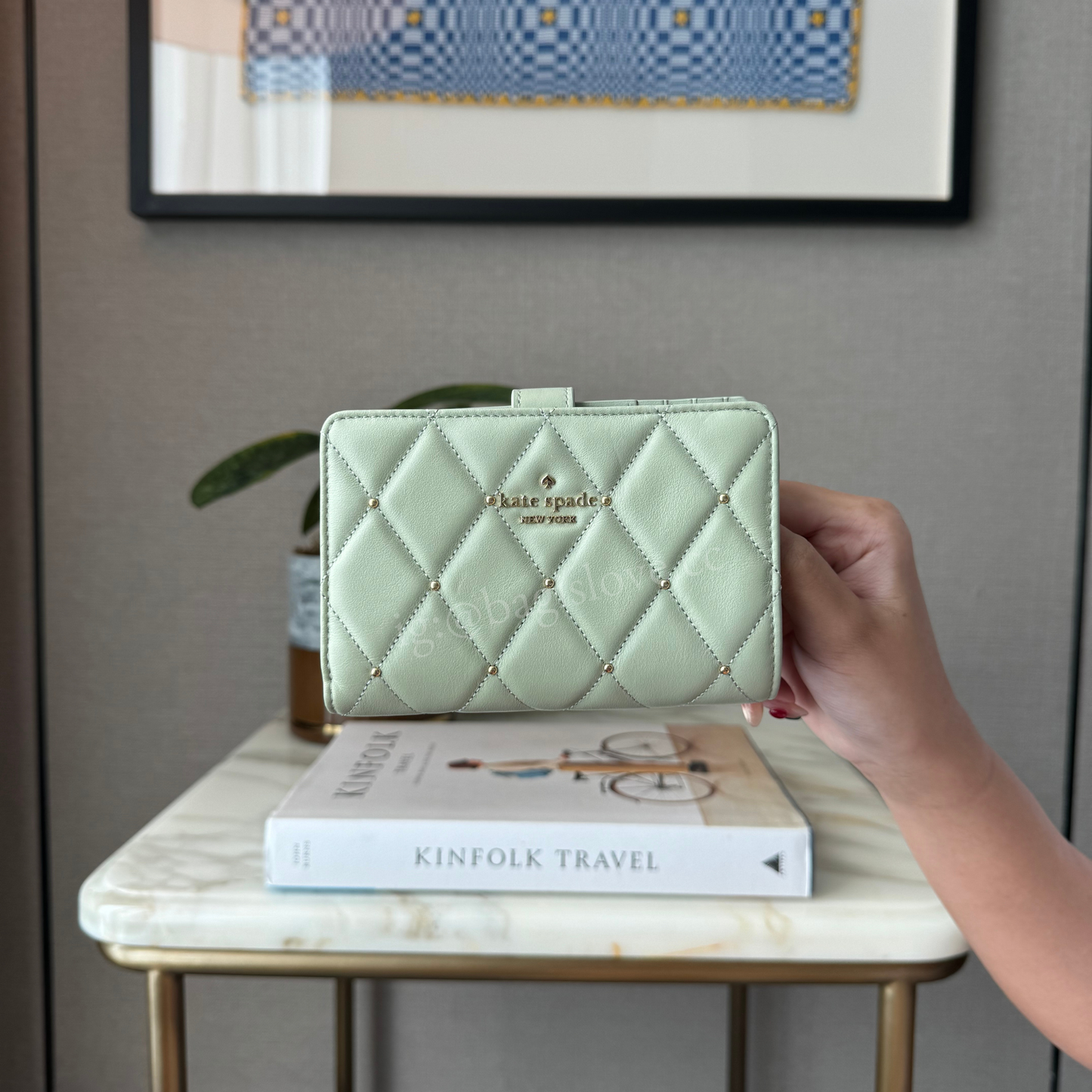 Carey Quilted Studded Medium Bifold Wallet in Green