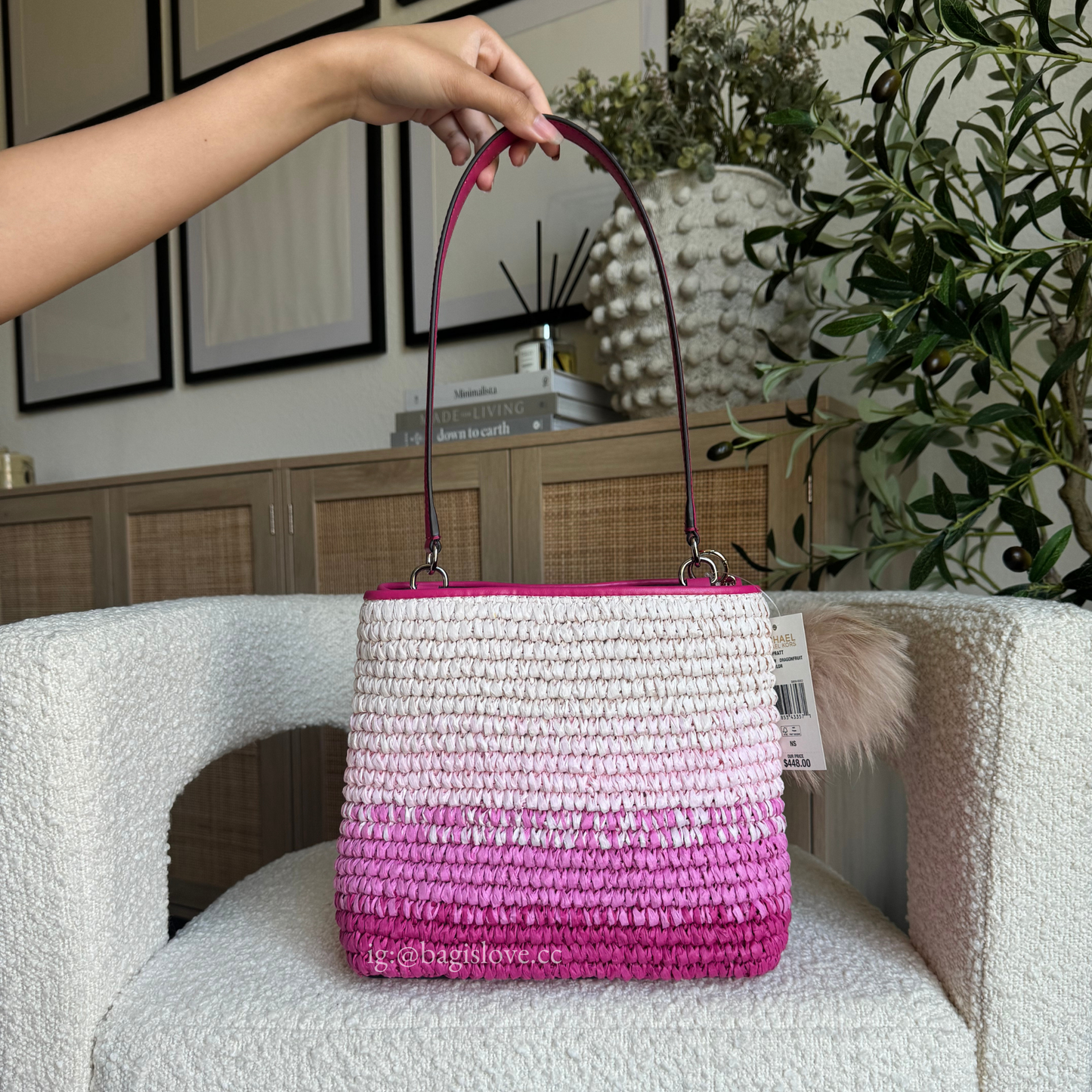 Pratt Medium Ombré Straw Shoulder Bag in Pink Multi (8 weeks arrival 📦🌊)