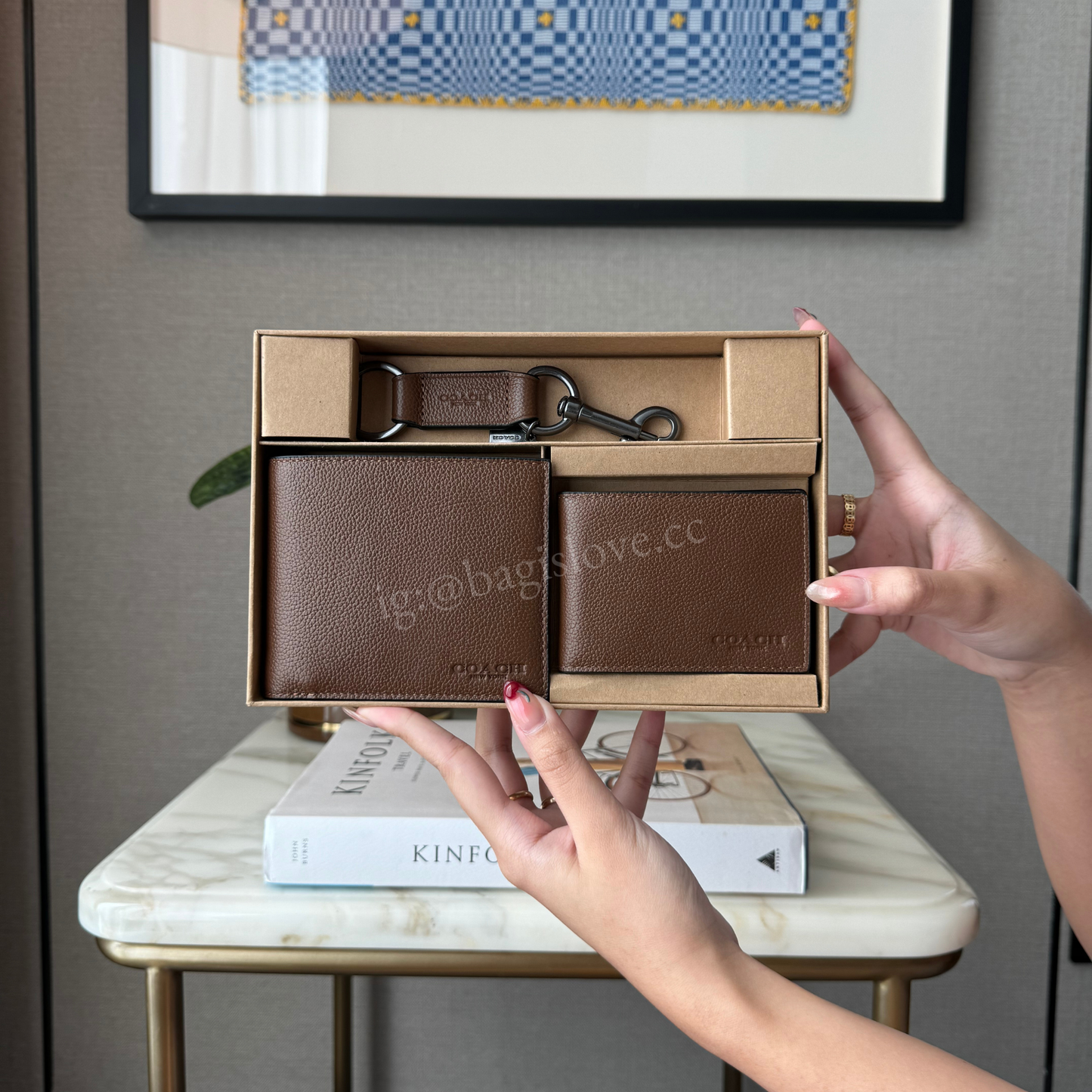 Boxed 3-In-1 Wallet Gift Set in Brown Pebbled Leather