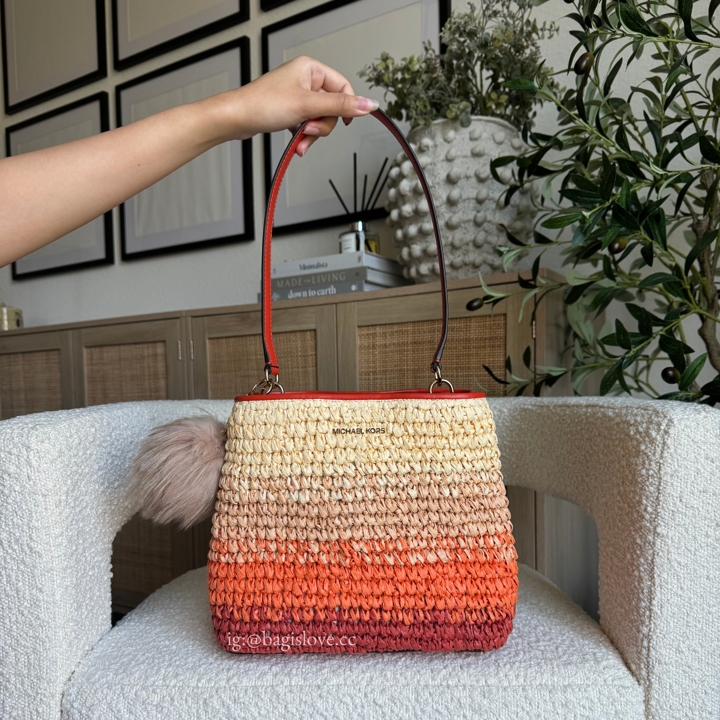 Pratt Medium Ombré Straw Shoulder Bag in Orange Multi (8 weeks arrival 📦🌊)