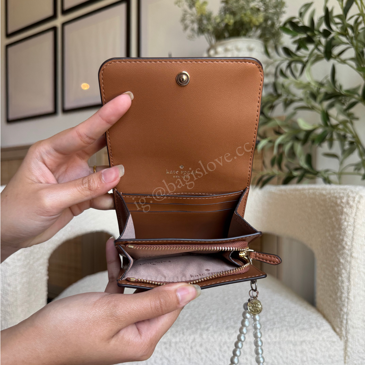 Small L-Zip Flap Wallet in Brown Pebbled Leather
