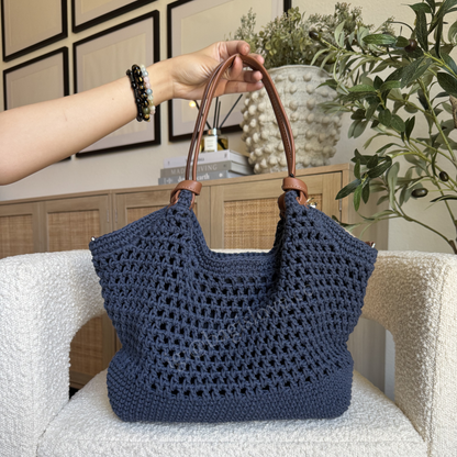Paula Crochet Logo Medium Commuter Tote in Navy
