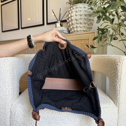 Paula Crochet Logo Medium Commuter Tote in Navy