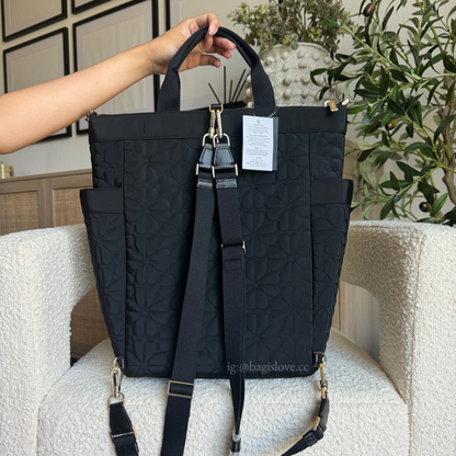 Spade Flower Quilted Fabric Convertible Backpack in Black (8 weeks eta🌊📦)