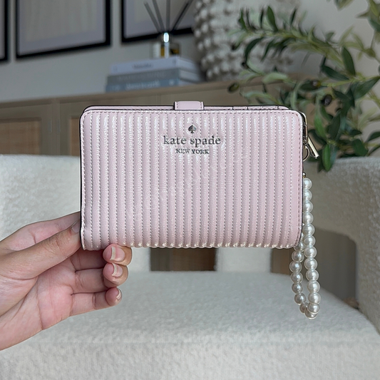 Shiny Quilted Medium Bifold Wallet in Rose
