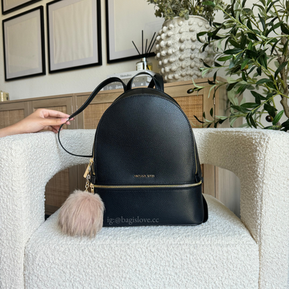 Rhea Medium Pebbled Leather Backpack in Black (8 weeks arrival 📦🌊)