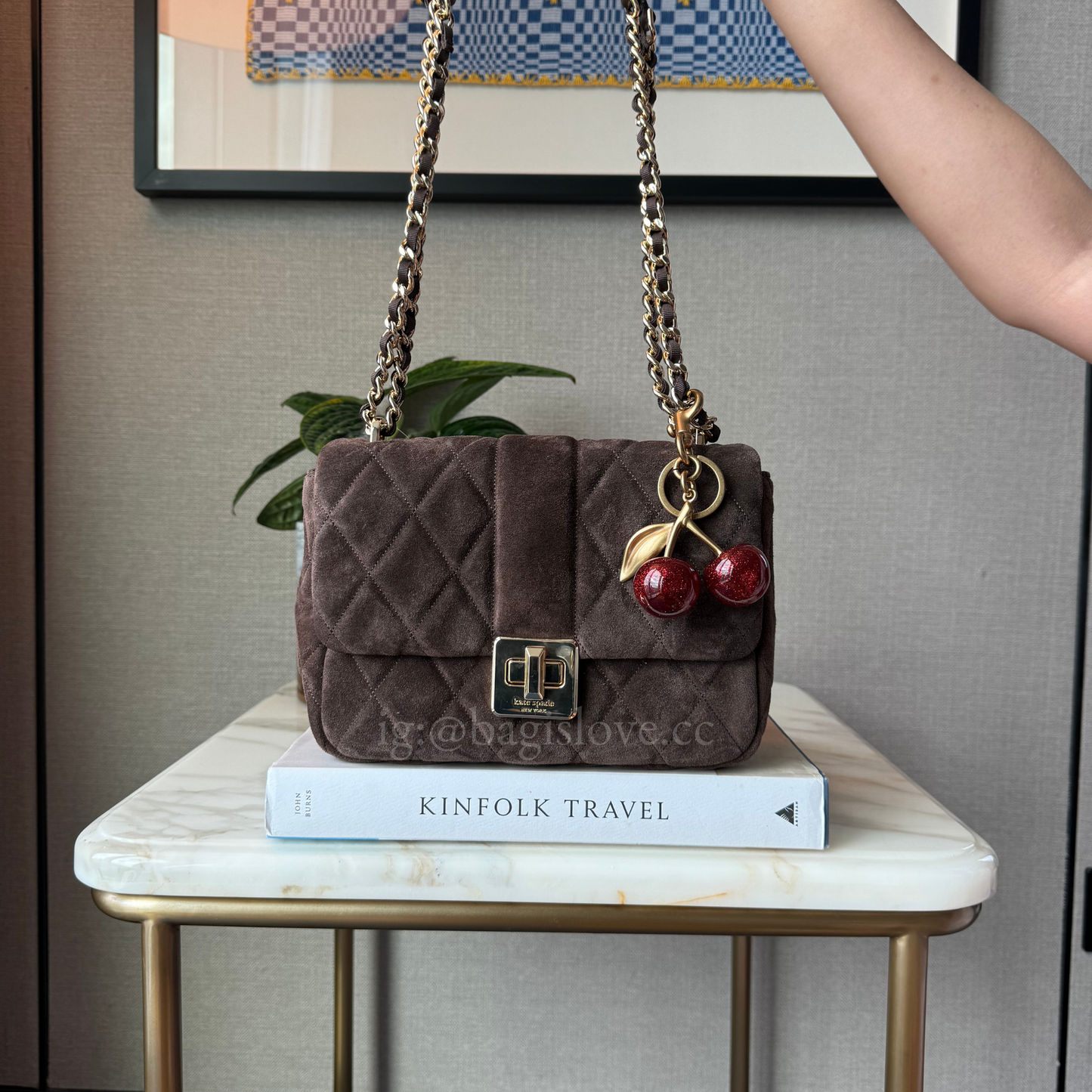 Carey Quilted Suede Small Flap Crossbody in Brown