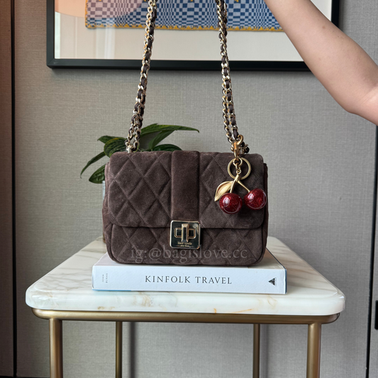 Carey Quilted Suede Small Flap Crossbody in Brown