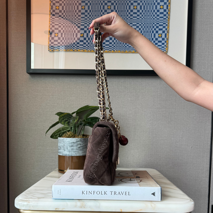 Carey Quilted Suede Small Flap Crossbody in Brown