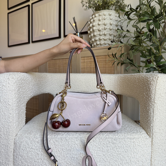 Cecily Small Suede Shoulder Bag in Blush (on hand ph)✨