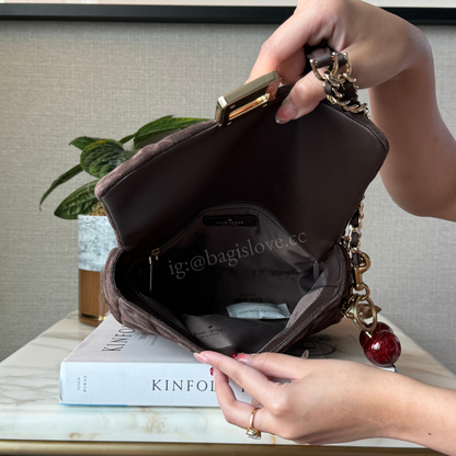 Carey Quilted Suede Small Flap Crossbody in Brown