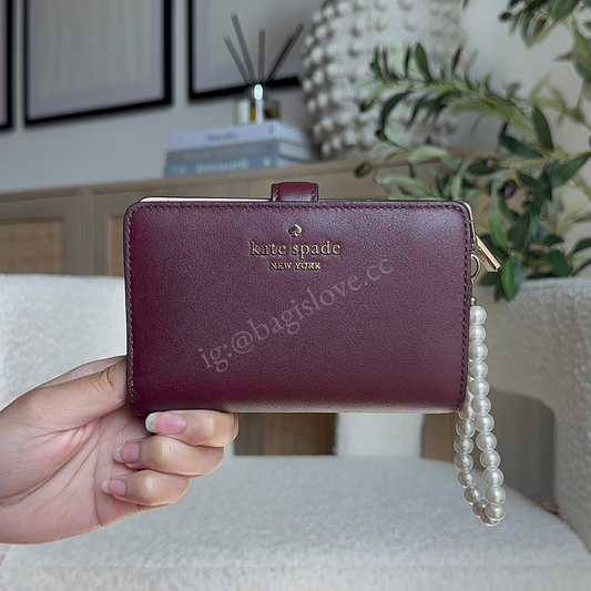 Floral Interior Medium Bifold Wallet in Grenache