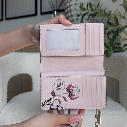 Floral Interior Medium Bifold Wallet in Grenache