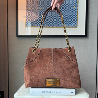 The Large Plaza Tote Shoulder Bag In Cognac Suede