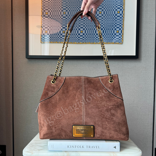 The Large Plaza Tote Shoulder Bag In Cognac Suede