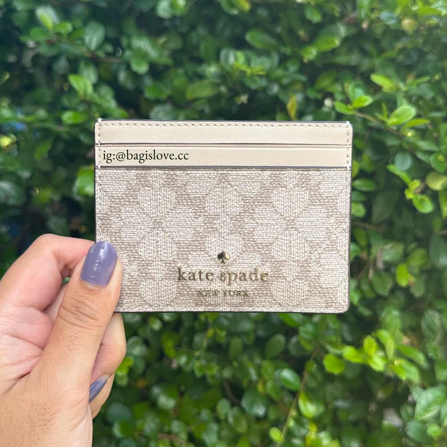 Spade Flower Small Slim Card Holder in Dark Beige Multi