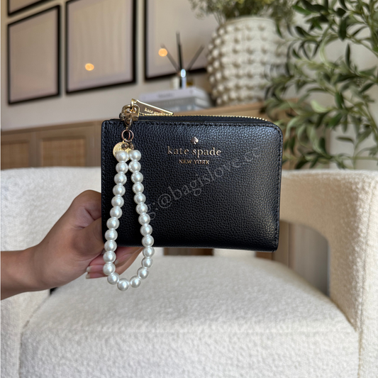 Small L-Zip Wallet in Black Pebbled Leather