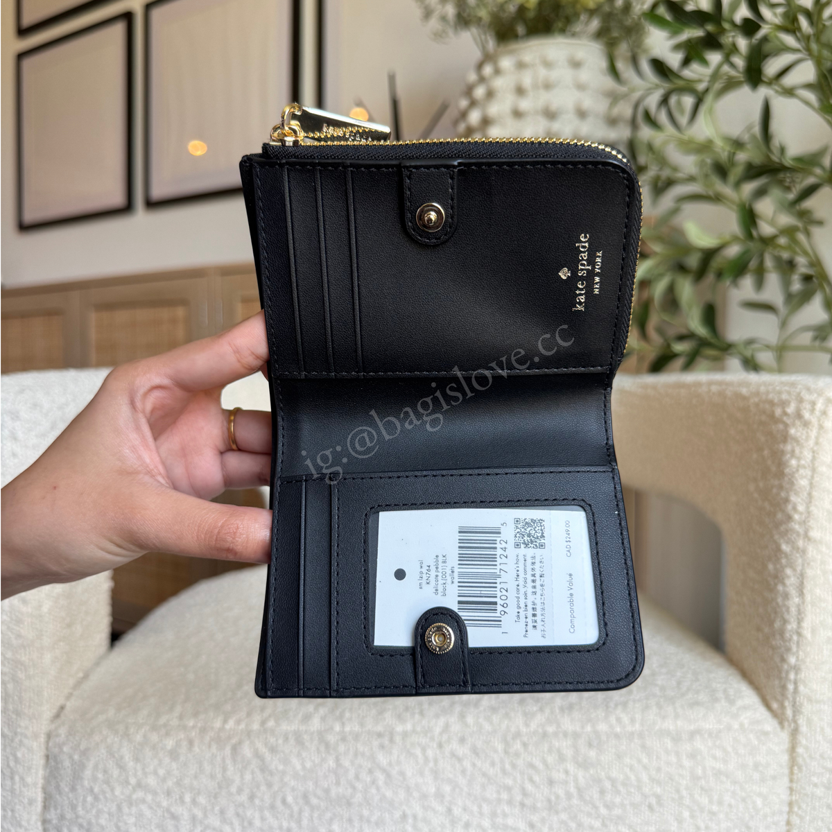 Small L-Zip Wallet in Black Pebbled Leather