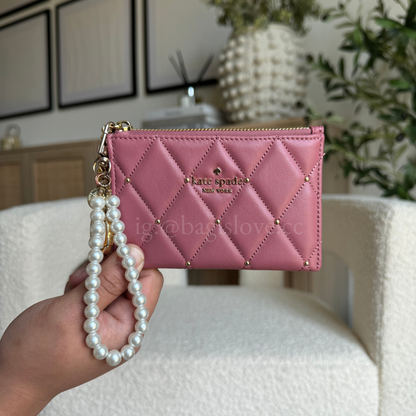 Carey Quilted Studded Small Card Holder in Pink (8-10 weeks arrival 📦🌊)