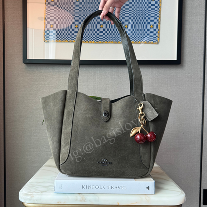 Hadley Turnlock Tote Bag in Suede Gunmetal Green