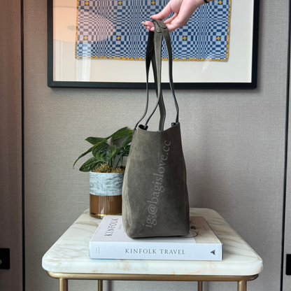 Hadley Turnlock Tote Bag in Suede Gunmetal Green