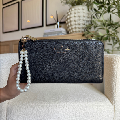 Large Slim L-Zip Wallet in Black
