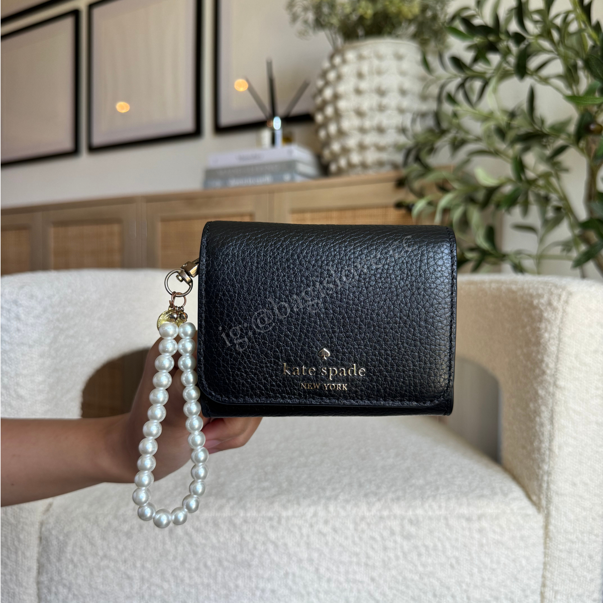 Small L-Zip Flap Wallet in Black Pebbled Leather