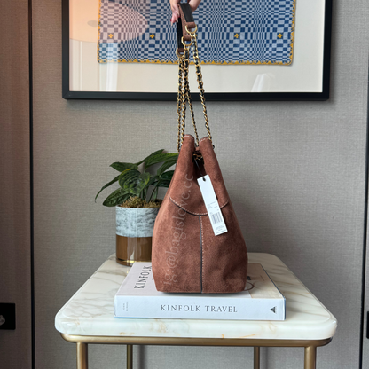 The Large Plaza Tote Shoulder Bag In Cognac Suede