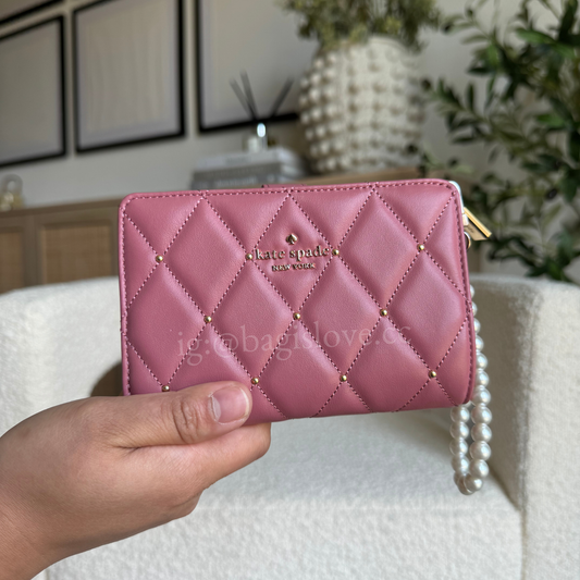 Carey Quilted Studded Medium Bifold Wallet in Pink (8-10 weeks arrival 📦🌊)