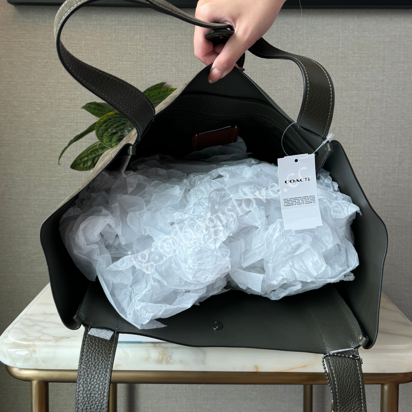 Hadley Turnlock Tote Bag in Suede Gunmetal Green