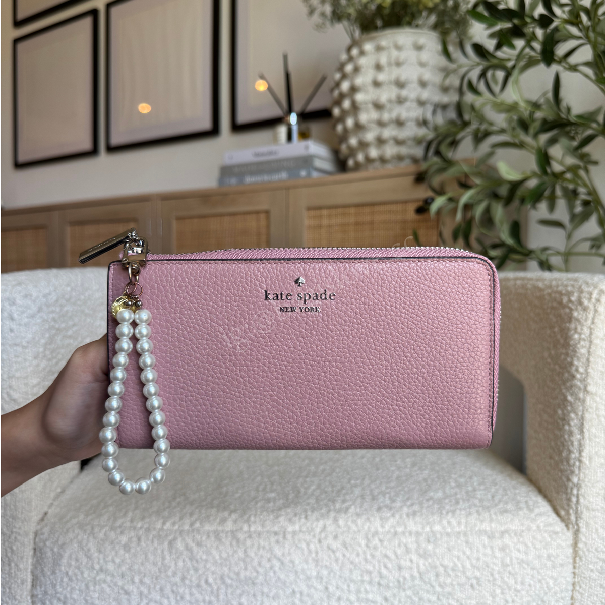 Large Slim L-Zip Wallet in Pink