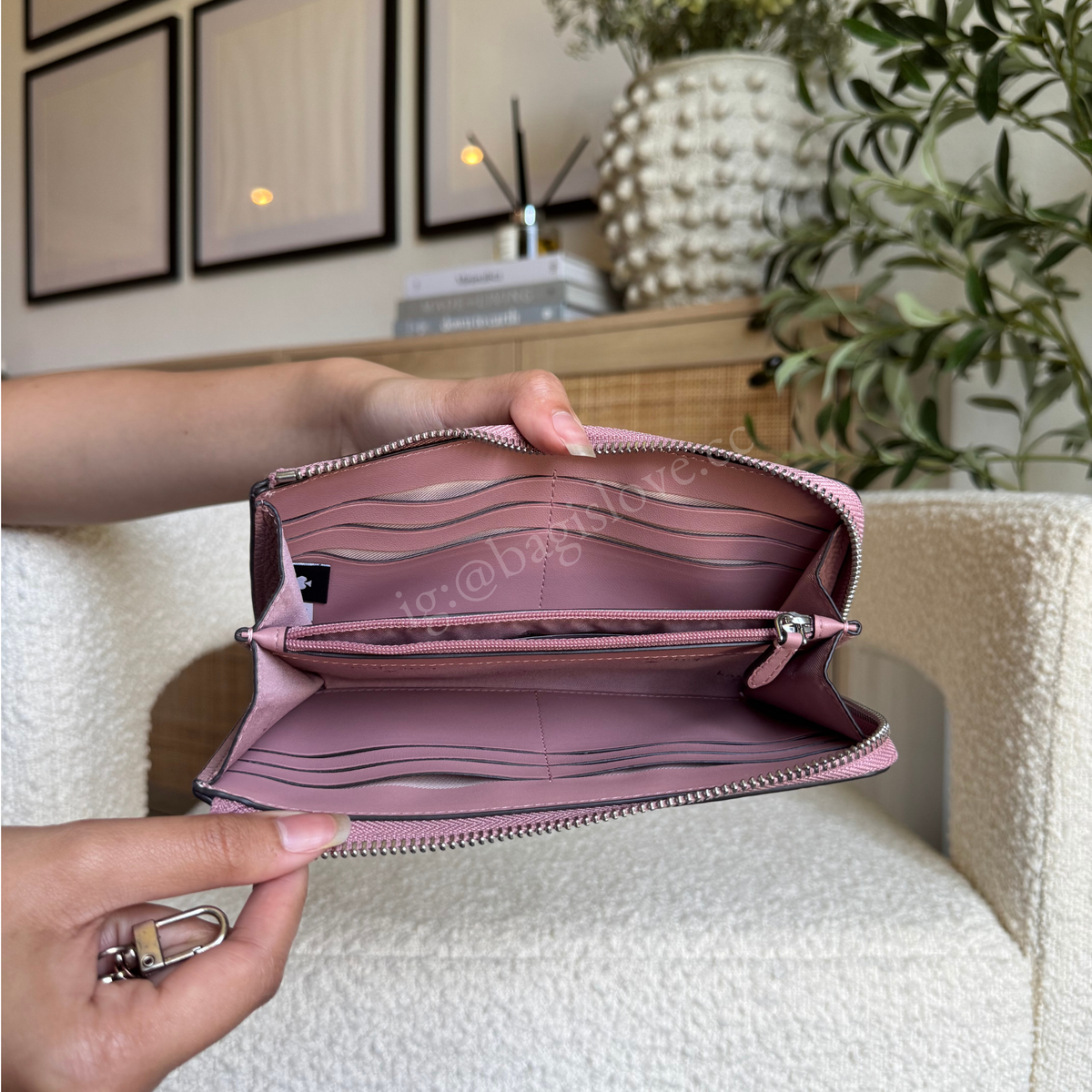 Large Slim L-Zip Wallet in Pink