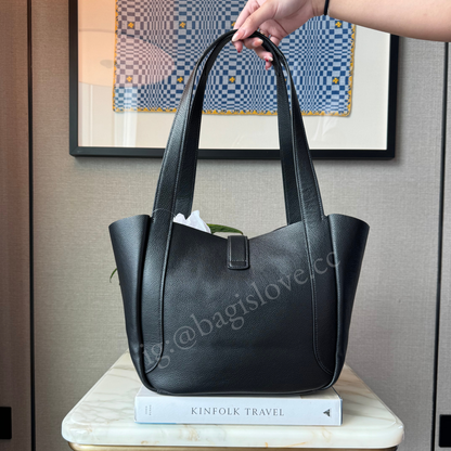Hadley Turnlock Tote Bag in Black Leather