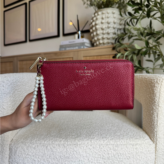 Large Slim L-Zip Wallet in Red