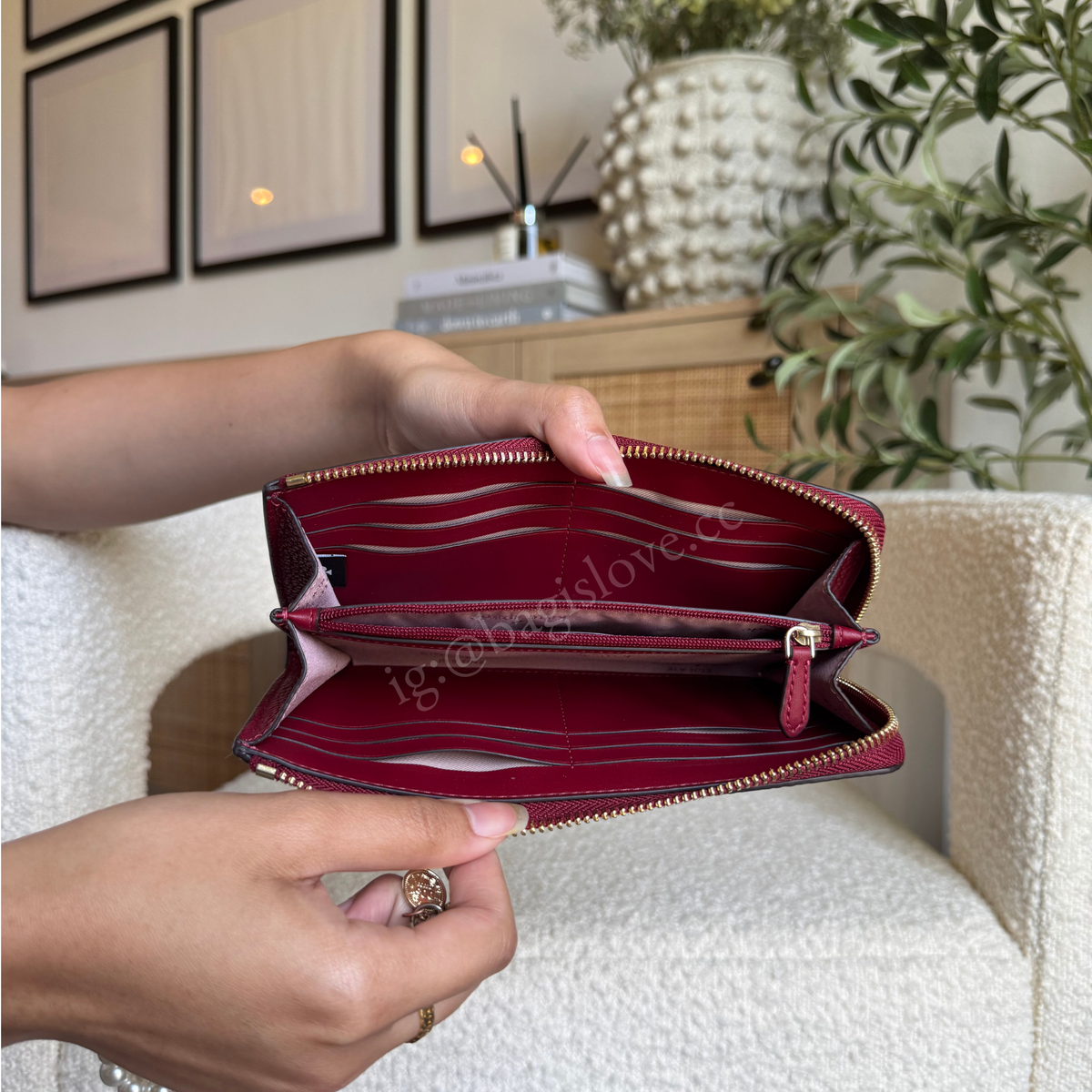 Large Slim L-Zip Wallet in Red
