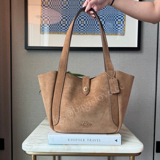 Hadley Turnlock Tote Bag in Brown Suede