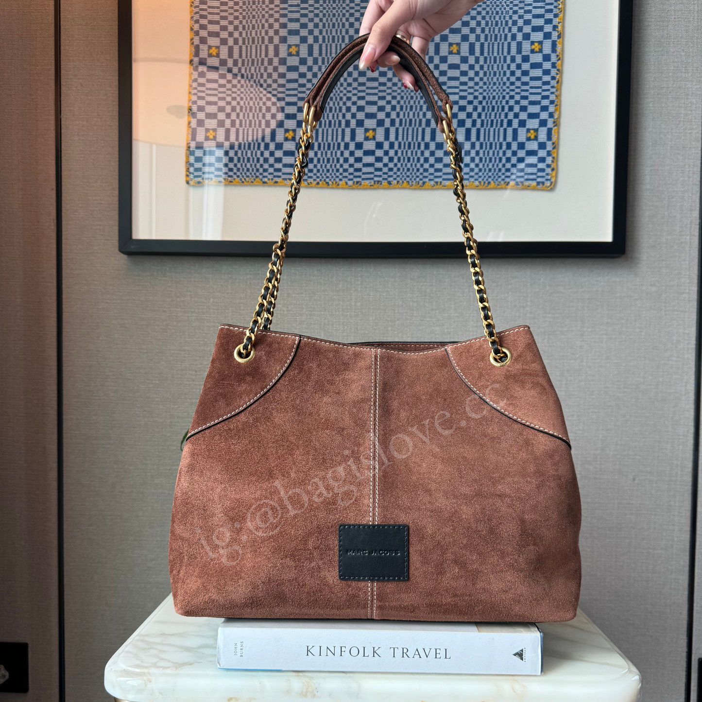 The Large Plaza Tote Shoulder Bag In Cognac Suede