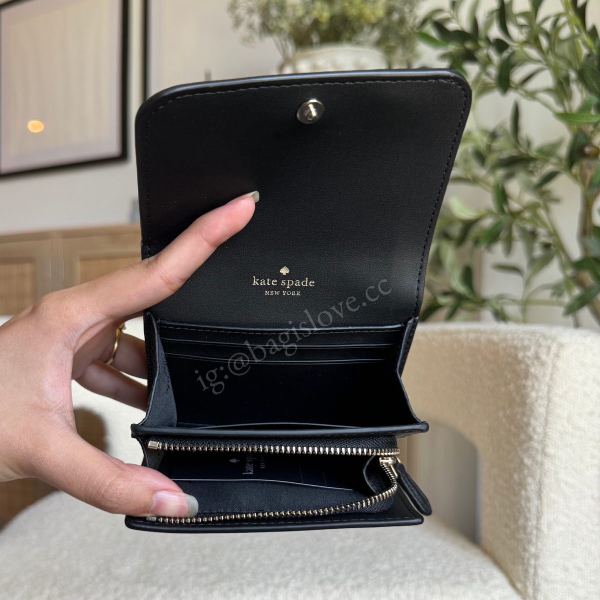 Small L-Zip Flap Wallet in Black Pebbled Leather