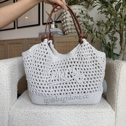 Paula Crochet Logo Medium Commuter Tote in White (in transit)✨🌊